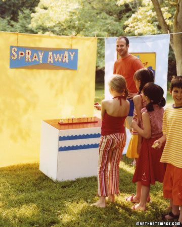 Spray-Away Game  table with a box decorated. Cover a strip of foam board, inserted golf tees into it, and secured it to the box with double-sided tape. Halloween Carnival Games, Diy Carnival Games, Carnival Party Ideas, Fall Festival Games, Fall Festival Ideas, Fall Carnival, Diy Carnival, Festival Games, Kids Carnival