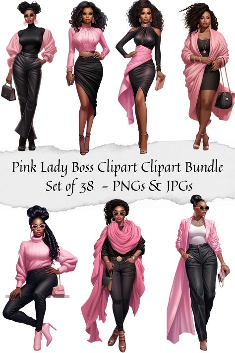 Lady Power, Boss Clipart, Fashion Png, Planner Clipart, Office Girl, Fashion Clipart, Black Lady, Lady Boss, Girl Clipart