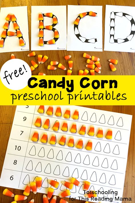 Candy Corn Preschool Activities and Printables {FREE} | Totschooling for This Reading Mama Corn Preschool Activities, Corn Preschool, October Activities, Fall Preschool Activities, Halloween Preschool, Fall Preschool, Free Candy, Tot School, E Mc2