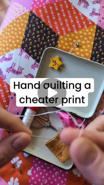 Sarah on Instagram: "Two new things for me! It's my first time hand quilting a cheater print and my first time using soft and stable (this will become a bag).  I'm loving all of the fun prints in this cheater fabric by @alexiamarcelleabegg!  #sarahmade #alexiamarcelleabegg #oohluckyluckyfabric #cheaterprintfabric #handquilted #rubystarsociety" Cheater Quilt Tutorial, Hand Quilting For Beginners, Beginner Hand Quilting, Cheater Print, Easy Hand Quilting, Hand Quilting Technique, Cheater Quilt Fabric, Hand Pieced Quilts, Quilting 101