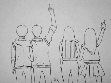 #friends #group #drawing #college life Friend Group Sketch, Group Of Four Friends Drawing, Four Friends Drawing, Friends Sketch Drawing Ideas, Group Of Friends Drawing, 4 Best Friends Drawing Cute, Friend Group Drawing, Friendship Sketches, Friend Sketches