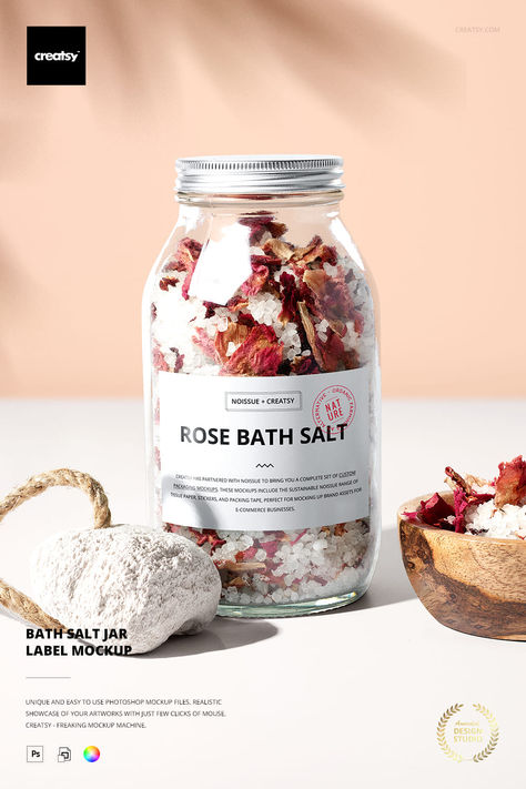 Dive into relaxation with our Bath Salts Jar Label Mockup! Create your own spa day at home with customized labels for your soothing bath salts. Indulge in self-care and unwind in style with this easy-to-use mockup. Treat yourself to a blissful escape without leaving your bathroom 🧘🌺 | bath salts packaging ideas, bath and body care, bath salts mockup, SPA mockup Bath Salts Labels, Bath Salts Packaging Ideas, Bath Salts Packaging, Bath Salt Jars, Label Mockup, Soothing Bath, Vanilla Perfume, Spa Day At Home, Bath Salt