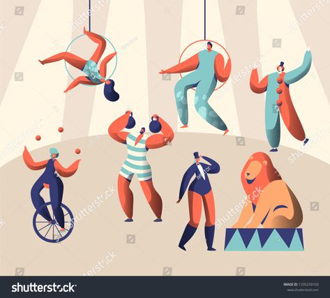 Circus Illustration, Circus Show, Animal Vector, Lift Weights, Unicycle, Unique Logo Design, Cartoon Faces, Graphics Inspiration, Unique Logo