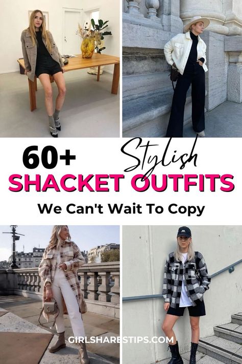 Upgrade your wardrobe this season with the trendy shacket - the perfect combination of a shirt and jacket. From casual to dressy, we've curated a collection of 60+ chic shacket outfit ideas that will take your style game to new heights. Whether you pair it with jeans, skirts, or dresses, these versatile pieces are sure to make a statement. Get inspired and start turning heads wherever you go! Leather Shacket Outfit, Shacket Outfit Ideas, Shacket Outfits, Styling A Flannel, Shacket Outfit Women, Katie Sturino, Shacket Outfit, Flannel Outfits, Woman Dresses