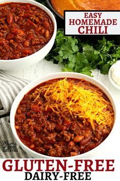 Gluten Free Vegan Chili, Gluten Free Recipes Simple, Best Gluten Free Chili Recipe, Gluten Dairy Free Chili, Gluten Free Chilli Recipe Crock Pot, Dairy Free Gluten Free Chili, Dairy Free Dinner With Ground Beef, Dairy Free Chili Recipe, Gluten Free Dairy Free Beef Recipes