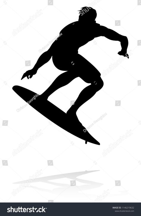 Surfer Silhouette, Surfboard, Human Silhouette, Surfing, Human, Art