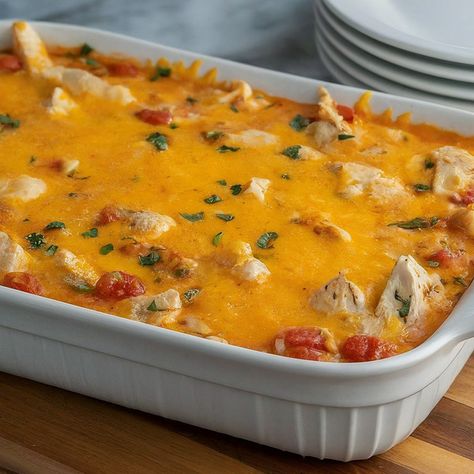 Chicken Rotel Casserole Recipe - Instacart Chicken With Rotel Recipes, Chicken Rotel Casserole, Rotel Casserole, Chicken Rotel, Chicken Taco Casserole, Rotel Recipes, Jiffy Mix, Yummy Dishes, Rotel Tomatoes