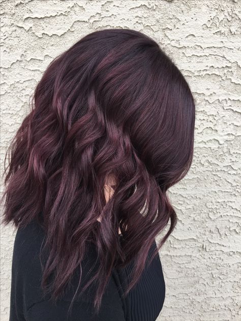 Deep plum balayage Medium Plum Brown Hair, Deep Violet Raspberry Balayage, Plum Hair Short, Aubergine Highlights, Plum Hair With Blonde Highlights, Plum Balayage Hair, Deep Plum Hair Color, Plum Balayage, Plum Brown Hair