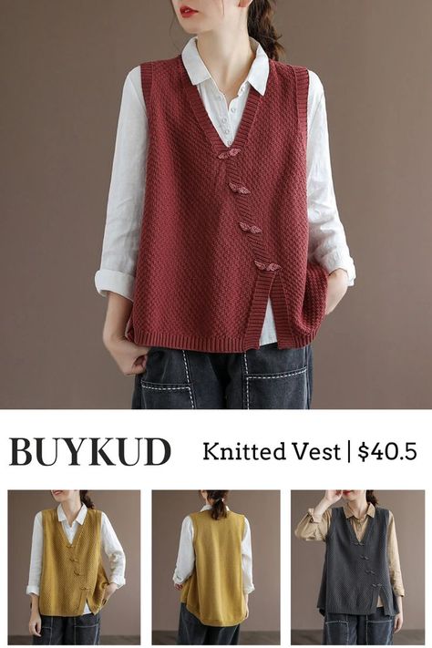 Put on whatever makes you feel good...😉 Shop this knitted vest👉️: https://bit.ly/3lgeFsk Free Knitting Patterns For Women, Waistcoat Sweater, Knit Vest Pattern, Vest Sweater, Vest Waistcoat, Knitted Vest, Vest Pattern, Sleeveless Vest, Knit Vest