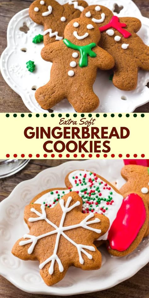 Healthy Gingerbread Cookies, Dinner Recipes Ideas, Best Gingerbread Cookies, Soft Gingerbread, Chewy Gingerbread Cookies, Gingerbread Cookies Decorated, Soft Gingerbread Cookies, Christmas Baking Recipes, Baking Christmas