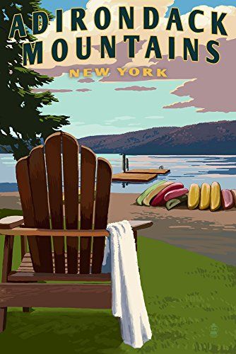 Adirondack Mountains New York  Adirondack Chair and Lake 24x36 Giclee Gallery Print Wall Decor Travel Poster -- Want additional info? Click on the image-affiliate link. #VintageKitchen Torch Lake, Adirondack Mountains, Printed Chair, Posters For Sale, Art Chair, Adirondack Chairs, Printing Press, Stock Paper, Adirondack Chair