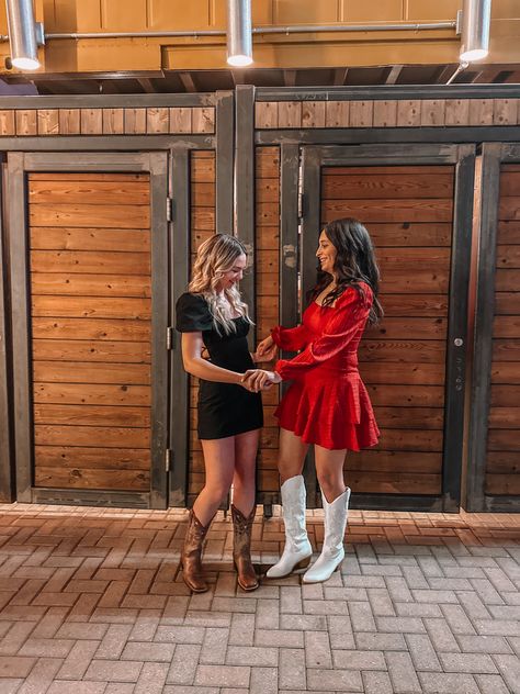 Wedding Guest Outfit Cowgirl Boots, Christmas Outfits With Cowboy Boots, Red Dress With Cowboy Boots, Cowboy Christmas Outfits For Women, Christmas Cowgirl Outfit, Wedding Guest Dress With Cowboy Boots, Cowgirl Christmas Outfit, Cowboy Boots Wedding Guest, Hoedown Outfits