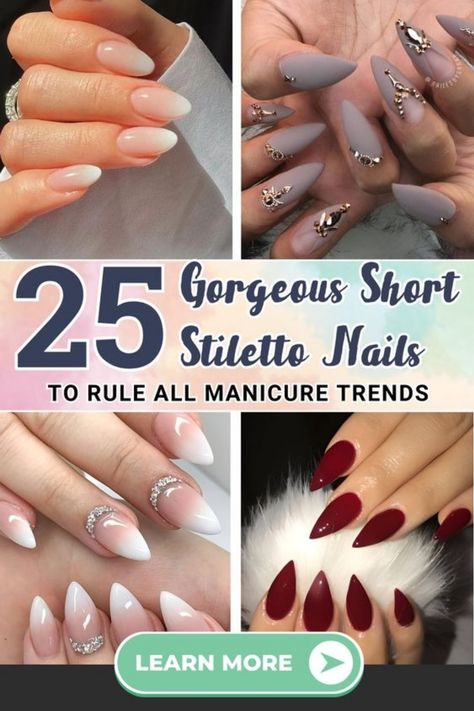 Short stiletto nails have taken the beauty world by storm. Its popularity only seems to grow stronger each season, showing no sign of stopping anytime soon. Cute Short Stilleto Nails Designs, Short Stelltos Nails, Stelito Nails, Short Pointed Nails, Short Pointy Nails, Cute Stiletto Nails, Rounded Stiletto Nails, Simple Stiletto Nails, Pointed Nail Designs