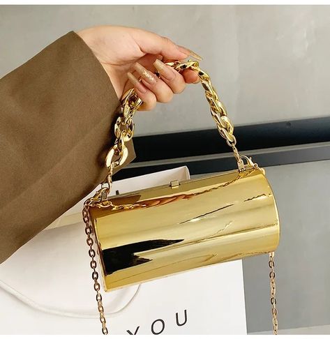 Cylindrical Evening Bags Retro Purse, Party Clutch, Box Clutch, Fancy Bags, Evening Purse, Purse Crossbody, Gold Box, Wedding Bag, Handbags For Men