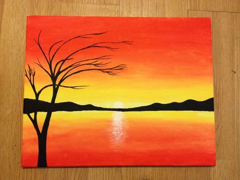 Orange sunset by Devora Kleiner. Let's paint! | Small canvas art, Sunset canvas painting, Simple canvas paintings Orange Sunset Painting Easy, Sunset Using Oil Pastels, Orange Landscape Painting, Paint Small Canvas, Painting Simple Canvas, Orange Sky Painting, Orange Sunset Painting, Canvas Painting Simple, Sunset Drawing Easy