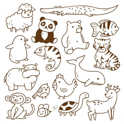 Set of animals doodle isolated Premium V... | Premium Vector #Freepik #vector #baby #nature #character #cartoon Drawing Planner, Animals Doodle, Animal Pins, Animal Doodles, Animal Projects, Drawing Images, Childrens Illustrations, Doodle Drawings, Sea Animals