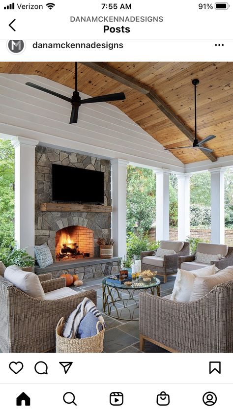 Back Deck, Back Porch, Screened Porch, House Inspo, Porch, Pergola, Fireplace, Outdoor Structures, Patio