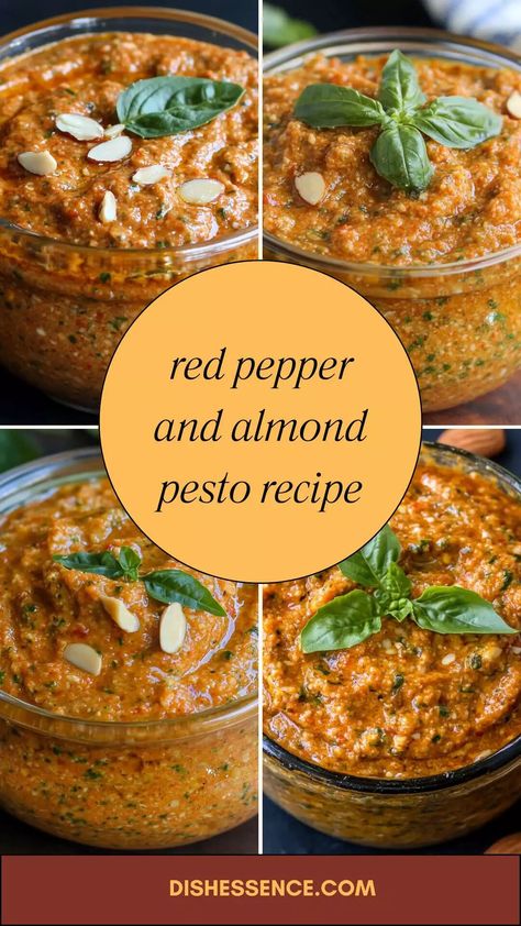 Red Pepper And Almond Pesto Recipe – Dish Essence Red Pepper Pesto Recipe, Almond Pesto Recipe, Roasted Red Peppers Recipes, Red Pepper Pesto, Pepper Pesto, Red Pepper Recipes, Almond Pesto, Red Pesto, Blanched Almonds