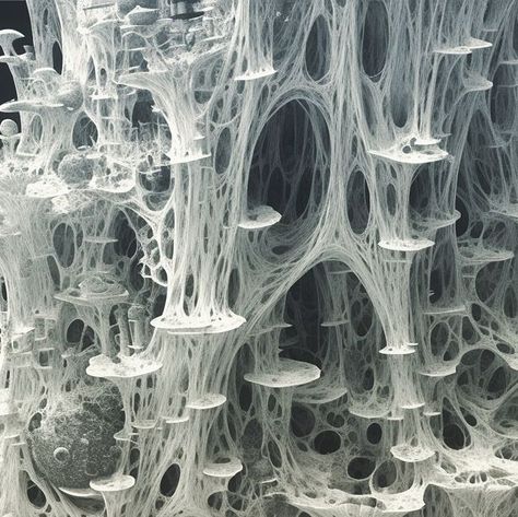 Chris Holt on Instagram: "A mycelium city with organic fibres.  Reach out and touch it. #texture #structure" Mycelium Network Illustration, Mushroom Microscope, Mycelium Fashion, Structure In Nature, Organic Structure Architecture, Sci Fi Texture, Fungi Texture, Mycelium Architecture, Organism Drawing