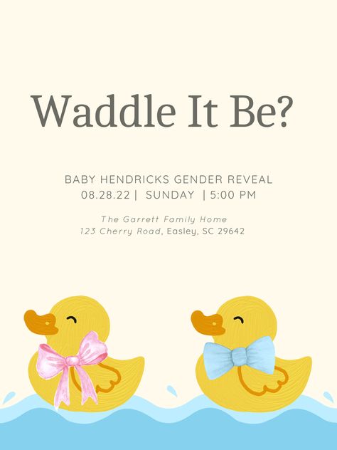 Gender Prediction Quiz, Baby Shower Reveal Ideas, Duck Baby Shower Theme, Gender Reveal Announcement, Gender Prediction, Take A Quiz, Gender Reveal Party Theme, Gender Reveal Themes, Baby Shower Duck