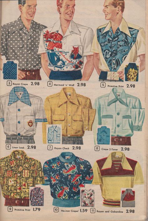 Men's Shirts from Aldens 1952 Summer Book of Super Values 50s Men, 1950s Casual, Casual Fashion Men, Summer Book, Men's Shirts, Shirt Men, Men Fashion