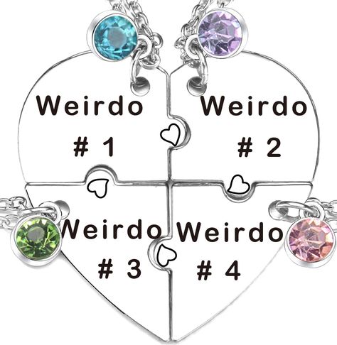 PRICES MAY VARY. Unique Design: Weirdo 1 Weirdo 2 Weirdo 3 Weirdo 4 heart-shaped necklaces for 4 best friends Durable Material: Made of high-quality stainless steel for long-lasting wear and tear resistance. Symbolic Gift: Perfect for celebrating friendship, sisterhood, or any special bond between loved ones,Cherish these memories with your closest friends or brothers and sisters. Stainless Steel Chain Length:About 18"+2" Extended chain,Total Heart Size:1.7" Packaging: Comes packaged in a beauti 4 Person Friendship Necklace, 4 Way Friendship Necklace, Friendship Necklaces For 4 Unique, Bff Necklaces For 4, Friend Ship Necklaces, Unique Gift Ideas For Best Friend, Eileen Core, Cute Friendship Necklaces, Bff Necklaces For 2