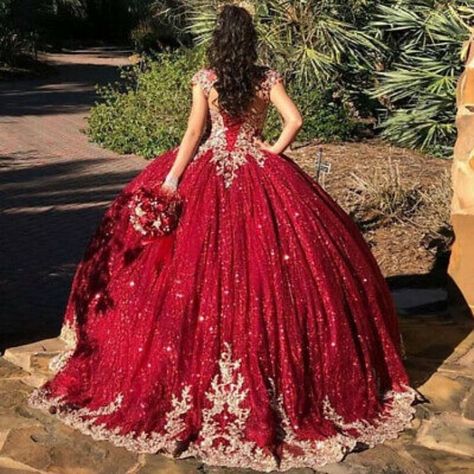 Red Quince Dresses Princess, Royal Red And Gold Quinceanera Dresses, Rojo Quinceanera Dresses, Red Sweet 15 Dresses, Red Gold Quince Dress, Quinceanera Red And Gold Dresses, Quncie Dresses Red, Dark Red 15 Dresses Quinceanera, Redquinceanera Dress