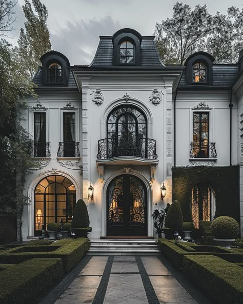 Step into the elegance of our modern French mansion – a canvas of chic luxury with black arches, cozy lighting, and mansioncore allure.… | Instagram Modern French Mansion, French Style Mansion, French Mansion, Mansion Exterior, Dream Life House, Amazing Homes, Casa Vintage, Dream House Rooms, Luxury Homes Dream Houses