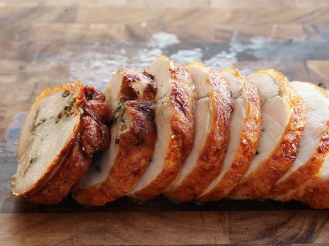 Turkey porchetta—deboned turkey breast cured with garlic, fennel, sage, and red pepper and wrapped in its own skin before roasting—might be the best way to cook turkey using a conventional oven, but if you want to really break out the big guns, cooking it sous vide—followed by a stint in a hot oil bath, Peking duck–style—is the way to go. Turkey London Broil, Sous Vide Turkey, Porchetta Recipes, Deboned Turkey, Deep Fried Turkey, How To Make Turkey, London Broil, Holiday Dishes, Fried Turkey