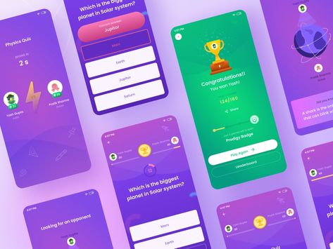 Quiz App UI by Pranav Patil on Dribbble Quiz Game Ui, Quiz Ui Design, Game App Ui, Quiz App Ui, Physics Quiz, Webpage Design Layout, Map Game, App Inspiration, Quiz Design