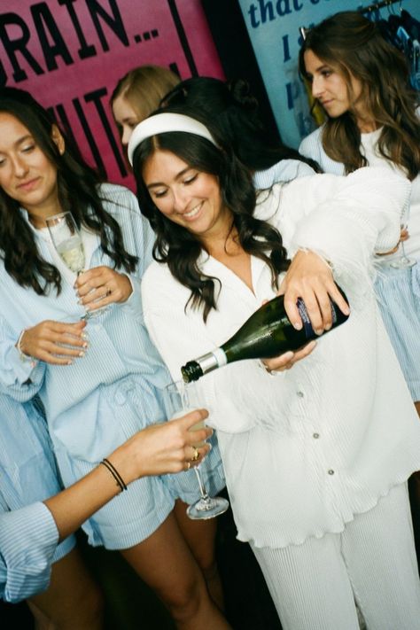 Celebrate with your bridal party in chic pajamas! Fun champagne moments filled with love and laughter. Chic Pajamas, Bridal Party Champagne, Wedding Planning Packages, Party Champagne, Corporate Event Planning, Champagne Party, Champagne Toast, Event Services, Social Events