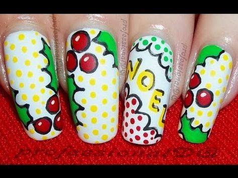 Christmas Pop Art Nails, Pop Art Christmas Nails, Pop Art Nails, Pop Art Decor, Heart Nail Art, Christmas Pops, Nail Pops, Finger Nail Art, Winter Nail Art