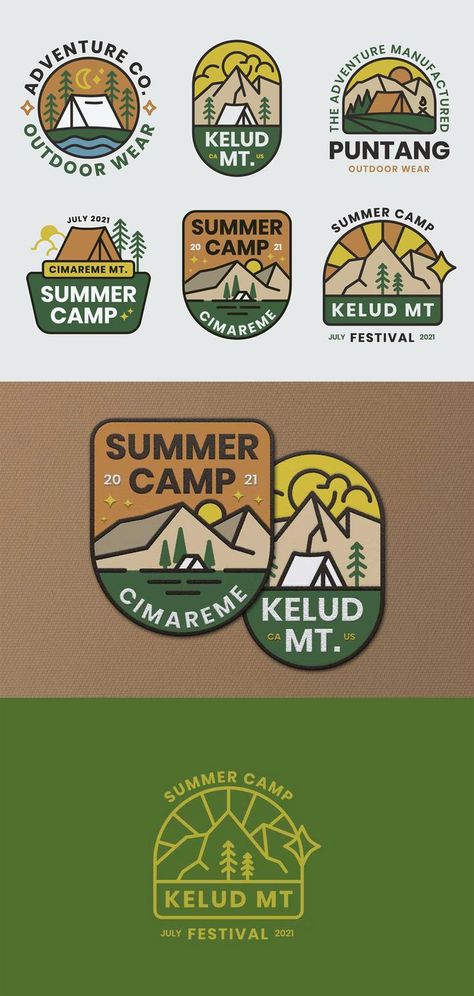 Summer Camp T Shirts Design Ideas, Vintage Summer Camp Logo, Camping T Shirt Design, Summer Camp Badges, Scout Badge Design, Summer Camp Tshirt Design Ideas, Camp Logo Ideas, Summer Camp Advertisement Ideas, Summer Camp Stickers