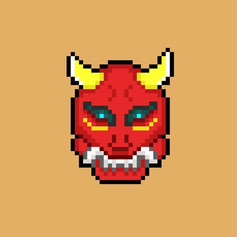 Goblin Mode, Art App, Japanese Mask, Oni Mask, 8 Bits, Pixel Art Pattern, Fuse Beads, Perler Bead Patterns, Perler Bead