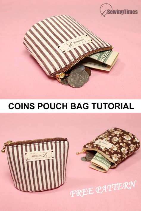 Coin Pouch Sewing Pattern, Coin Pouch Diy, Diy Coin Purse Pattern, Easy Coin Purse, Coin Purse Sewing Pattern, Sewing Times, Coins Pouch, Mini Coin Pouch, Canvas Coin Purse