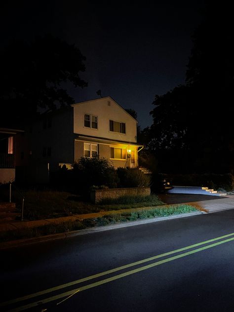 Porch At Night Aesthetic, Porch Light Aesthetic, Night House, Night Neighborhood Aesthetic, Neighbor Aesthetic, Porch Aesthetic Night, Neighborhood Night Aesthetic, Night Neighborhood, Houses At Night