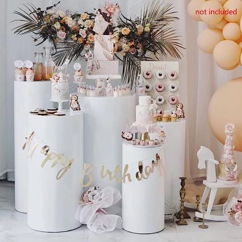 OEOEKHDJ Round Cylinder Stands Pedestal Display Plinths Pillars Wedding Party Cylindrical Display Stand Art Decor Stand Stackable Storage And Strong Stability (White 3PCS): Decorative Accessories: Amazon.com.au Cylinder Pedestal, Pedestal Display, Baby Shower Dessert Table, Cake Pedestal, Wedding Background Decoration, Baby Shower Desserts, Wedding Props, Background Decoration, Wedding Background