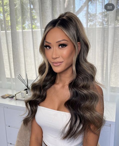 Prom Hairstyles Down Side Part, Mermaid Waves Half Up Half Down, Bridal Shower Bride Hairstyles, Glam Half Up Half Down Wedding Hair, Mermaid Waves Ponytail, Half Up Half Down Long Hair Wedding, Half Up Half Down Bridal Hair Face Framing, Bachelorette Hairstyles Half Up, Formal Crimped Hairstyles