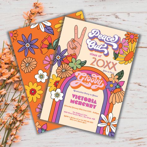 Looking for unique retro graduation invitations? Our collection features vintage designs perfect for celebrating your academic milestone in style. Stand out with our customizable retro-themed invites! 🎓✨ #retrograduationinvitations #vintagegradinvites #throwbackgraduation #retrocelebration #nostalgiainspired #graduationpartyideas #retrovibes #uniqueinvitations #classof2022 #celebrateinstyle Retro Graduation Party, Floral Graduation Party, Power Design, Hippie Party, Graduation Party Themes, Graduation Party Planning, Graduation Invitations Template, Graduation Party Invitation, Hippie Peace