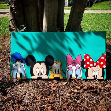 Mickey and the crew | Disney canvas art, Disney canvas paintings, Cute canvas paintings Disney Art Inspiration, Mickey Mouse Canvas Painting Diy, Disney Cartoon Canvas Painting, Diy Disney Canvas Art Ideas, How To Paint Mickey Mouse, Disney Character Canvas Painting, Disney Simple Paintings, Things To Paint On Canvas Disney, Cartoons On Canvas