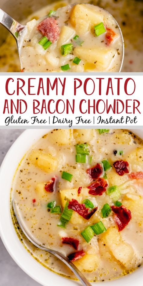 Potato Bacon Soup Dairy Free, Gluten Free Potato Soup Instant Pot, Potato Soup Dairy Free Gluten Free, Aip Potato Soup, Dairy Free Soup Instant Pot, Healthy Potato Bacon Soup, Potato Soup Paleo, Gf Df Potato Soup, Dairy Free Potato Soup Recipes