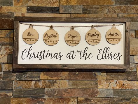 Excited to share the latest addition to my #etsy shop: Personalized Family Christmas sign - custom Christmas sign - farmhouse rustic Christmas sign - wooden sign with names on ornaments Family Christmas Crafts, Wooden Family Signs, Custom Family Signs, Christmas Wooden Signs, Personalized Wood Signs, Personalised Christmas Decorations, 3d Svg, Diy Christmas Decorations Easy, Christmas Signs Wood