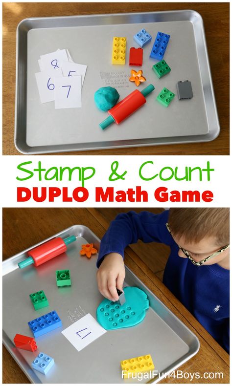 Engaging, Hands-on DUPLO Math Games that Kids will LOVE! - Frugal Fun For Boys and Girls Preschool Math Games, Math Games For Kids, Prek Math, Kindergarten Math Activities, Math Game, Math Activities Preschool, Homeschool Math, Preschool Games, Preschool Learning Activities