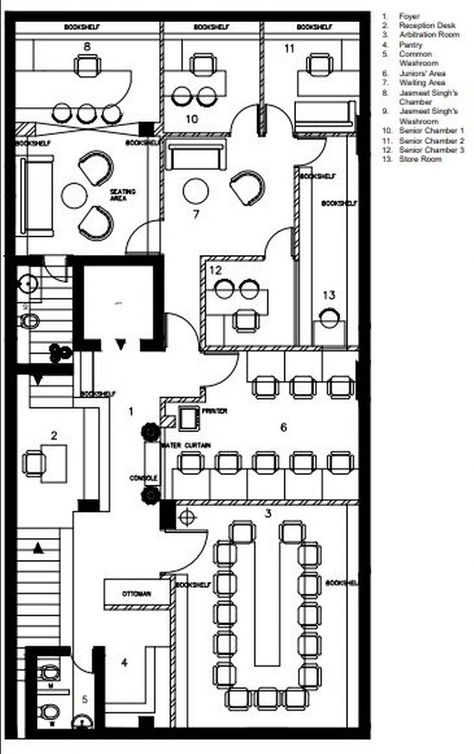 Vintage Style  Advocate’s Office Interior | Karan Aakriti Interior Design - The Architects Diary Architects Office Plan, Architect Office Plan, Advocate Office Interior, Advocate Office, Admin Building, Architect Office Interior, Office Layout Plan, 2nd Semester, Office Floor Plan