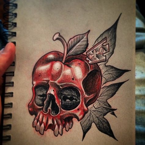 Apple Tattoo, Shamrock Tattoos, Cherry Tattoos, Doll Drawing, Boho Art Drawings, Poison Apple, Skulls Drawing, Dark Art Tattoo, Skull Illustration