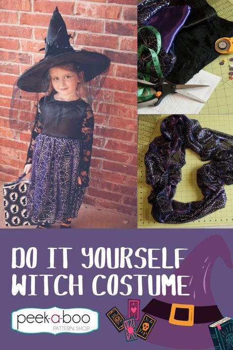 How to Make a Witch Costume Witch Dress Pattern, Homemade Witch Costume, Diy Witch Costume, Halloween Treat Bags Diy, Witch Costume Diy, Diy Witch, Girl Halloween Costume, Costume For Girls, Halloween Sewing