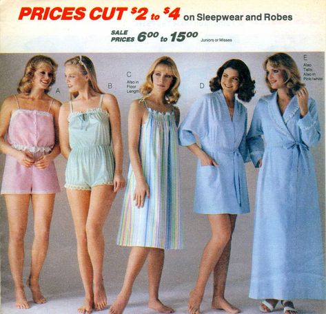 Frilly Nightgowns to Garfield Pajamas: 1980s Women's Sleepwear Catalog Pages - Flashbak 60s Sleepwear, Garfield Pajamas, 70s Pajamas, Brooke Lohst, 80 S, 1980’s Fashion, 1980s Women, Vintage Pajamas, Sears Catalog