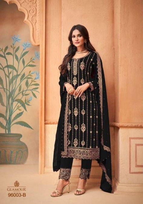 Buy Mohini 96003 Georgette Wear Embroidery Salwar Kameez Collection Design Catalog Online At Wholesale Rate. Full Catalog Price Is INR 5780 And Has Total 4 Design. Catalog No 21853 Per Piece Price INR 1445 Full Catalog Price INR 5780 Total Design 4 Weight 3 KG MOQ Minimum 4 Pcs Fabric Heavy Faux Georgette with Embroidery Thread Work [ Master Copy ] Gst 5% Extra Thread Work Suit, Sequence Style, Celana Fashion, Bottom Heavy, Georgette Dupatta, Georgette Tops, Salwar Kamiz, Silk Bottoms, Embroidered Pants