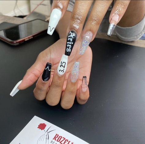 Nails With Birth Year, 23 Birthday Nail Ideas, 21st Birthday Nails White, Birthday Nails Aires, 12 Birthday Nails, 28th Birthday Nails, 21 Nails Birthday Art Designs, Birthday Nail Acrylic, Nails For 20th Birthday