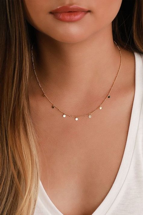 4d6e4749289c4ec58c0063a90deb3964desc51131171ri Dainty Jewelry Necklace, Dainty Gold Chain, Sideways Initial Necklace, Minimalist Necklace Gold, Pretty Jewelry Necklaces, Gold Coin Necklace, Minimal Necklace, Initial Necklace Gold, Dainty Gold Necklace